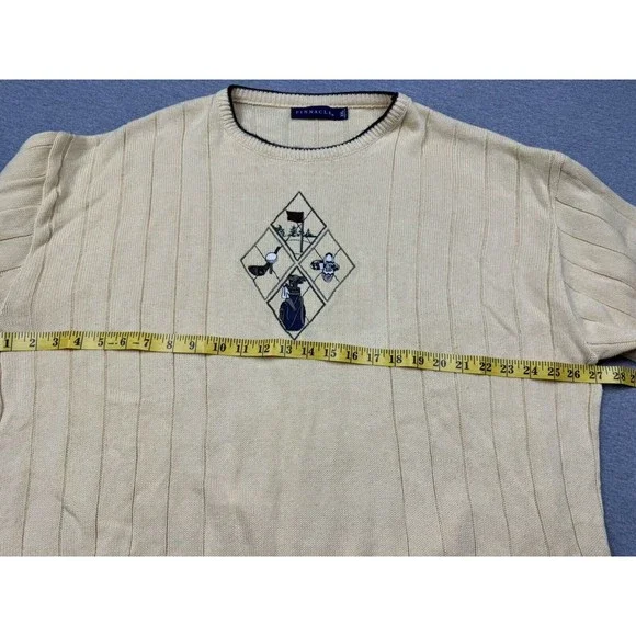 Pinnacle Embroidered Sweater Mens 2XL Yellow Golf Ribbed Cotton Knit Pullover - Picture 5 of 10